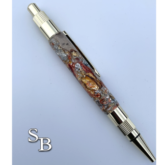5010 Pen with Gold/ Copper/ Silver flake + reclaimed Grape Vine acrylic and gold metal hardware