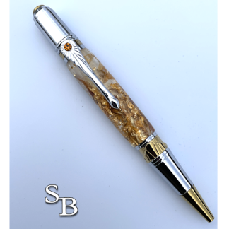 5011 Pen - Gold Titanium with Swarovski crystal, gold flake with repurposed grape vine body