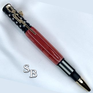 6015 Red Acrylic and Patriotic Ceramic Bolt Action Ballpoint Pen