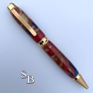 7004 Red/ Gold/ Blue Acrylic and Gold & Satin Gold metal Ball Point