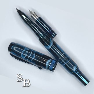 8013 Convertible Roller Ball / Fountain Pen with Blue Titanium metal with Ocean Blue Wave Acrylic body
