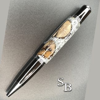 8014 Chrome/Gun Metal with a silver flake and repurposed grape vine acrylic body twist ballpoint pen